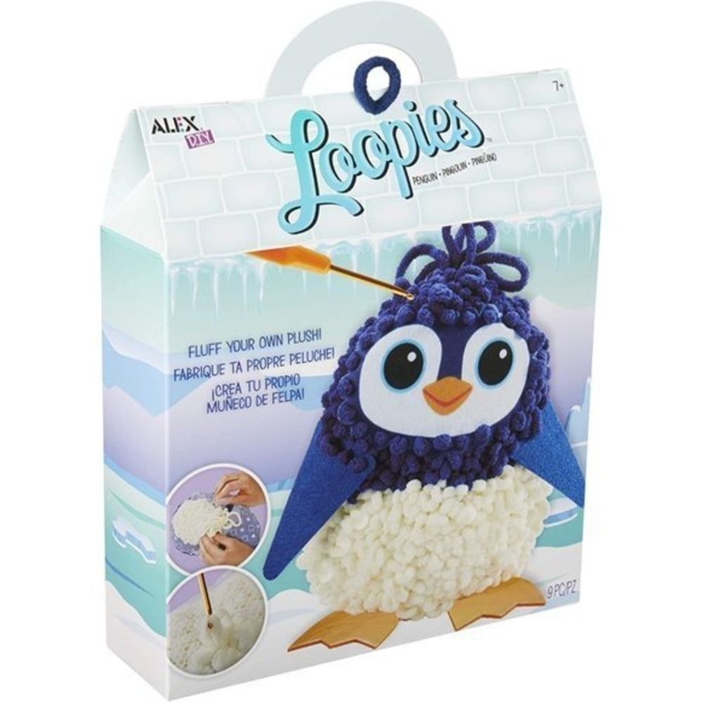 Alex DIY Loopies Penguin Plush Craft Kit Kids Ages 7+ Blue White New 9pc Set‎
